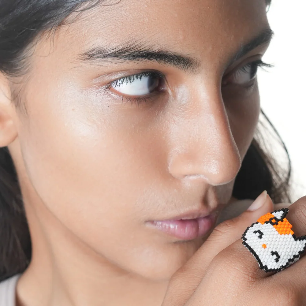 Jenni & Janki Sweet Kitty Face Miyuki Delica Beaded Ring - Runbopad