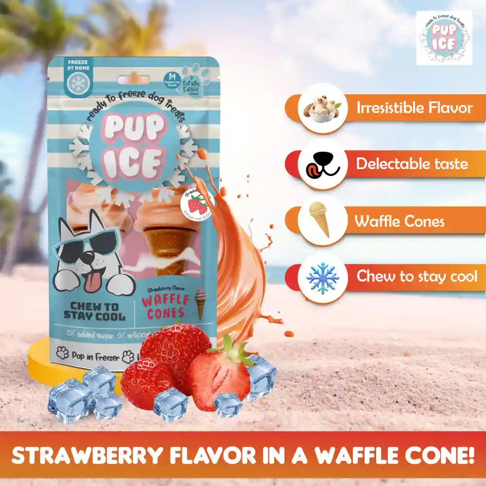 Pup Ice Strawberry Flavoured Waffle Cones Dog Treat - Runbopad