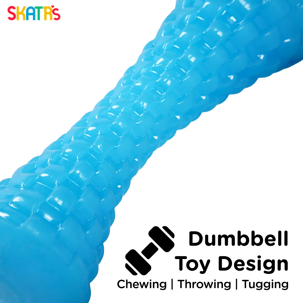 Skatrs Latex Dumbell Toy for Dogs (Blue) - Runbopad