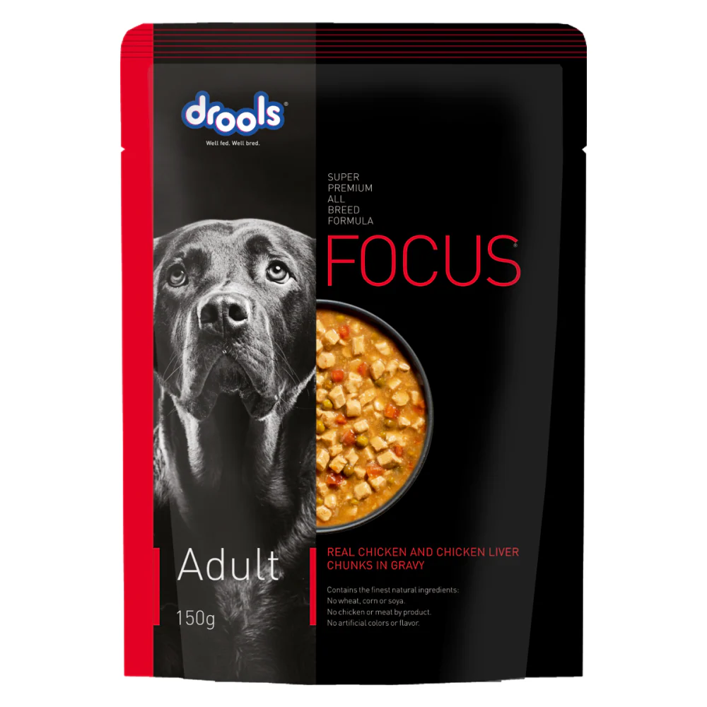 Drools Focus Real Chicken & Chicken Liver Chunks in Gravy Adult Dog Wet Food - Runbopad