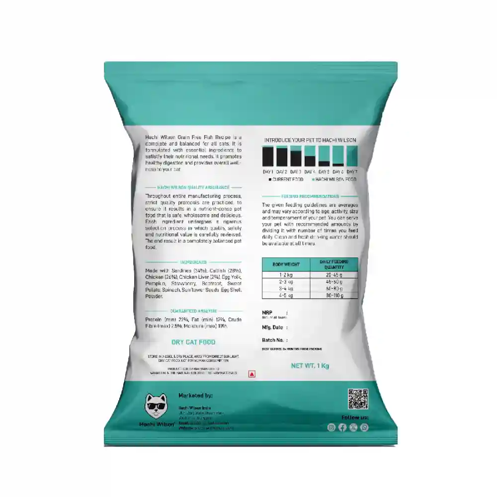 Hachi Wilson Grain Free Ocean Fish Sardine & Mackerel Adult Cat Dry Food - Runbopad