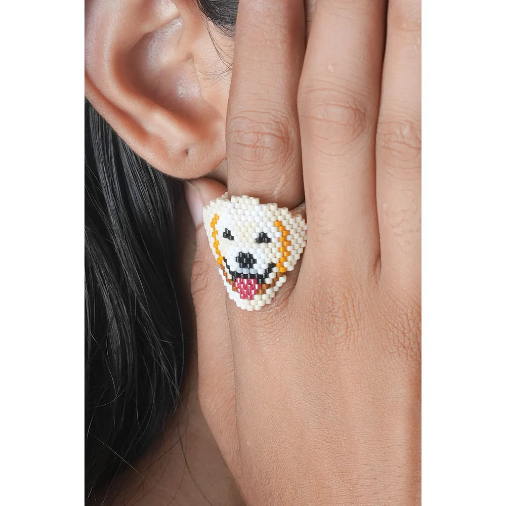Jenni & Janki Golden Retriever Face Miyuki Delica Beaded Ring - Runbopad