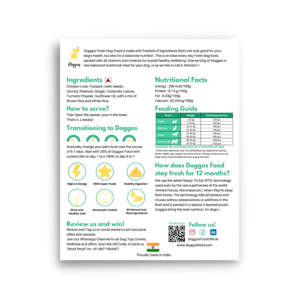 Doggos Mini Jumbo Monster Chicken and Pumpkin Fresh Dog Wet Food (Small Breeds)  (Limited Shelf Life) - Runbopad