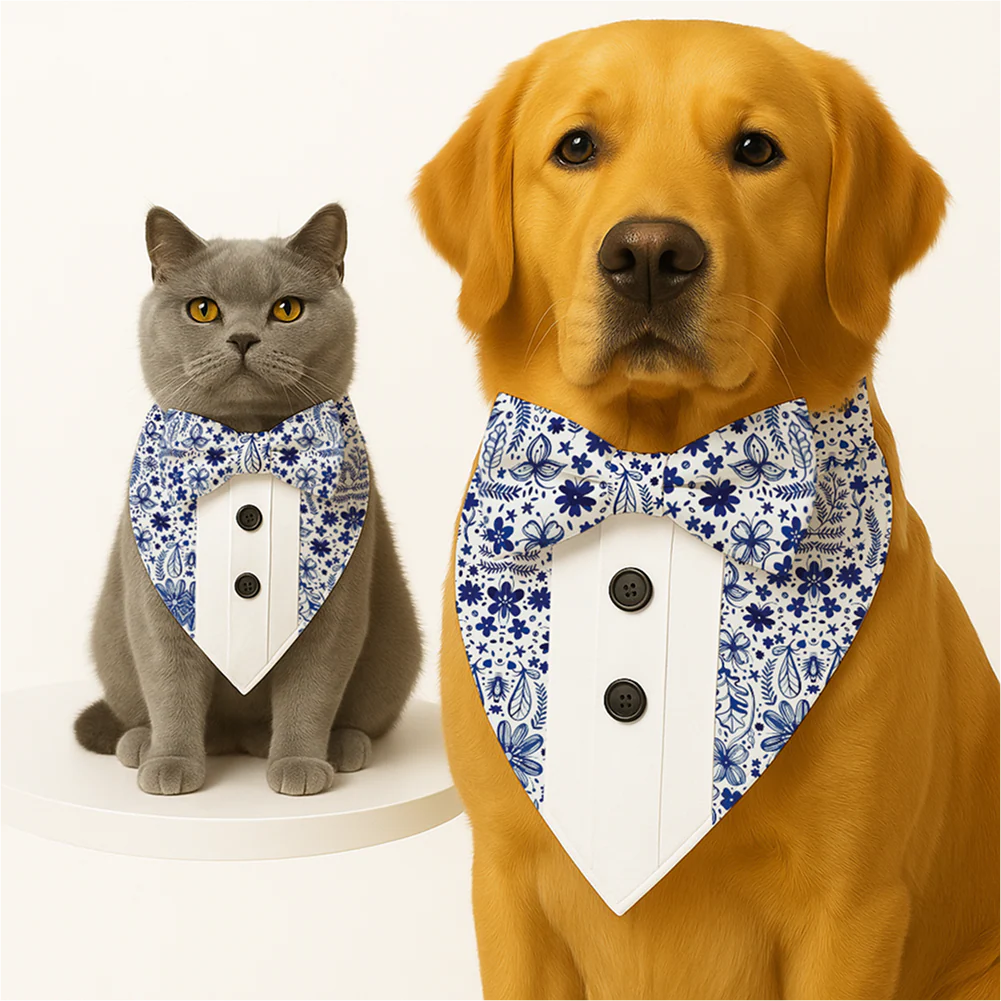 PawsIndia Santorini Pattern Tuxedo Bandana with Matching Bow for Dogs and Cats - Runbopad