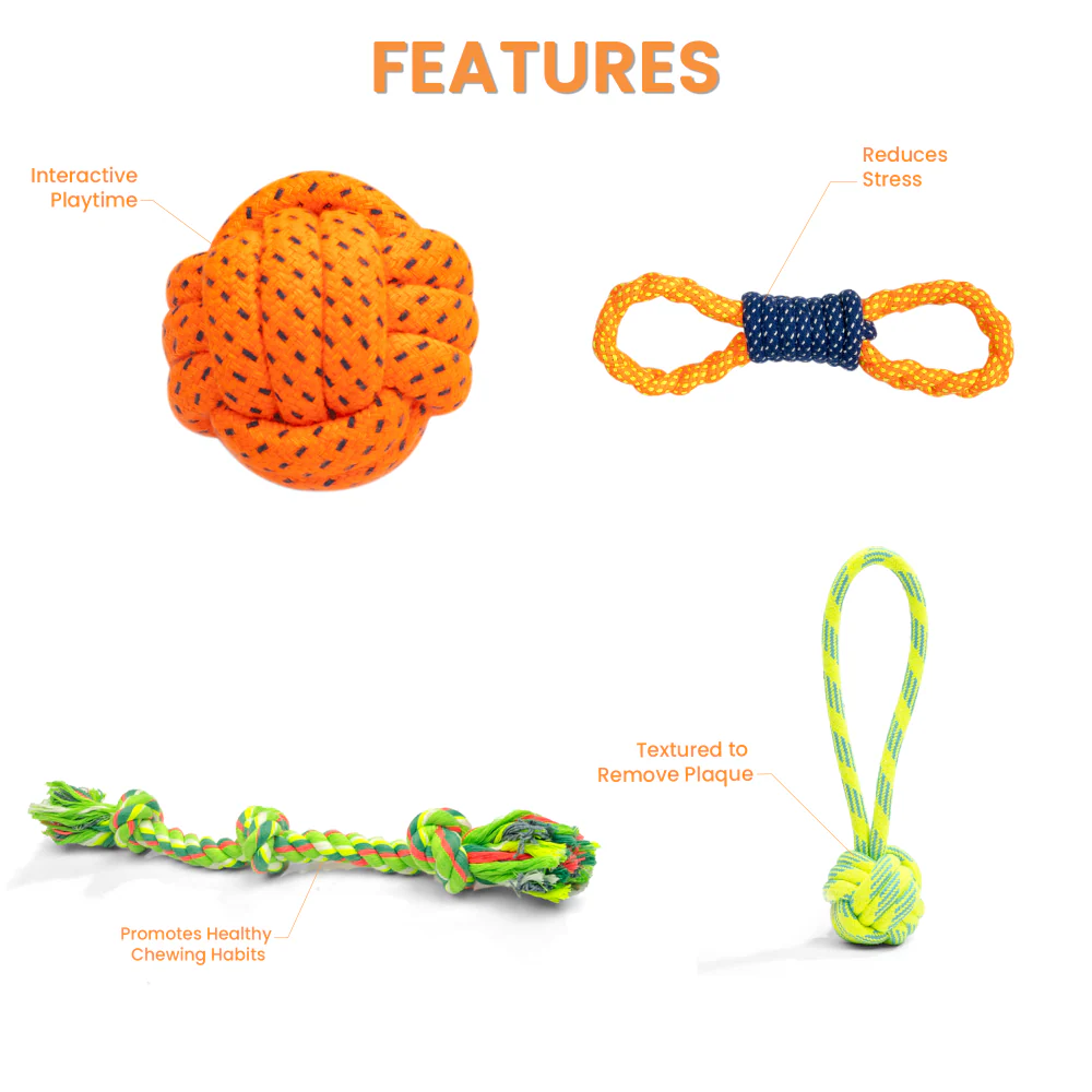 Kibbo Non Toxic and Durable Rope Chew Toy for Dogs and Cats (Pack of 4) - Runbopad