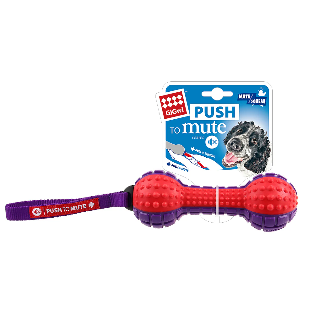 GiGwi Push To Mute Dumbell Toy for Dogs (Red) - Runbopad