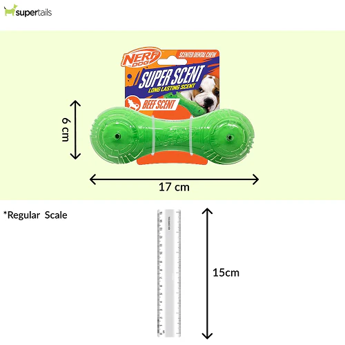 Nerf Dog Super Scent Meat Barbell Interactive Toy for Dogs (Green) - Runbopad