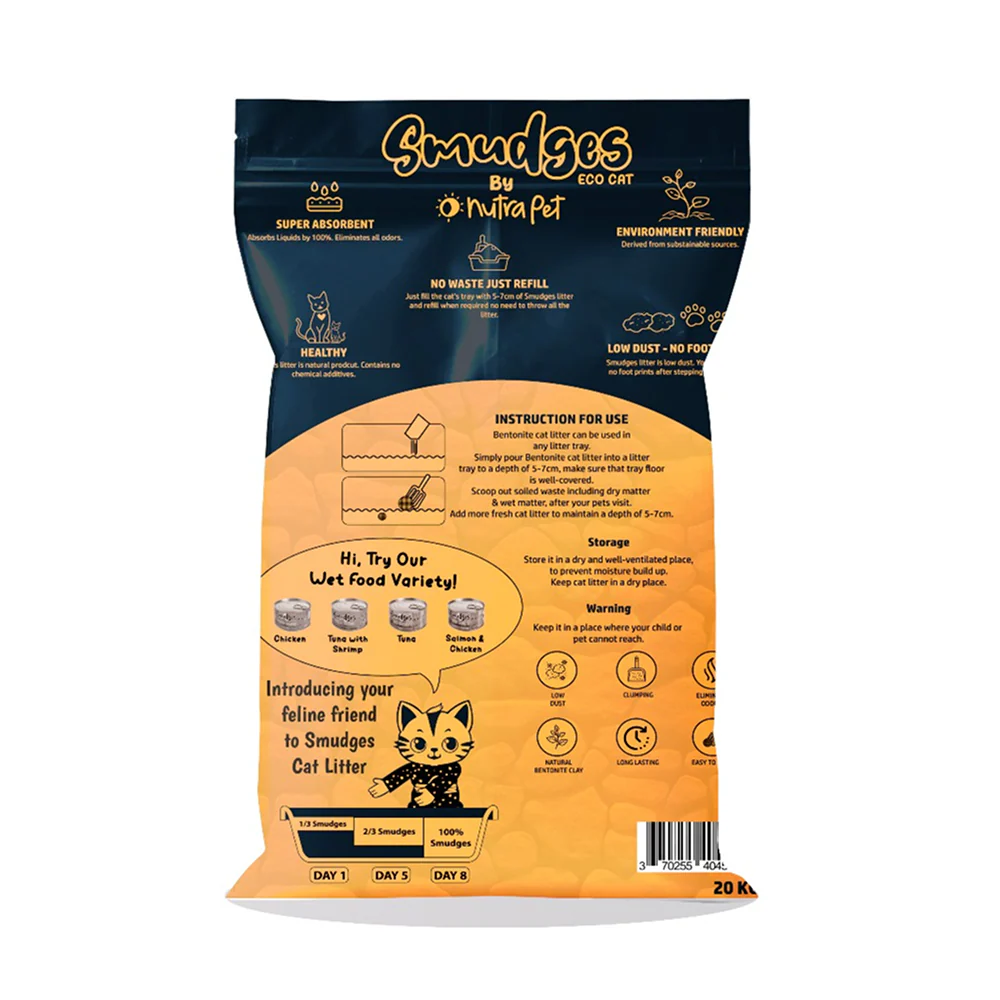 Smudges By NutraPet Eco Bentonite Non Scented Cat Litter - Runbopad