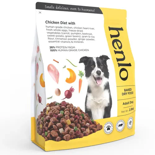 Henlo Chicken & Veg Baked Dry Food for Adult Dogs | 100% Human Grade Ingredients - Runbopad