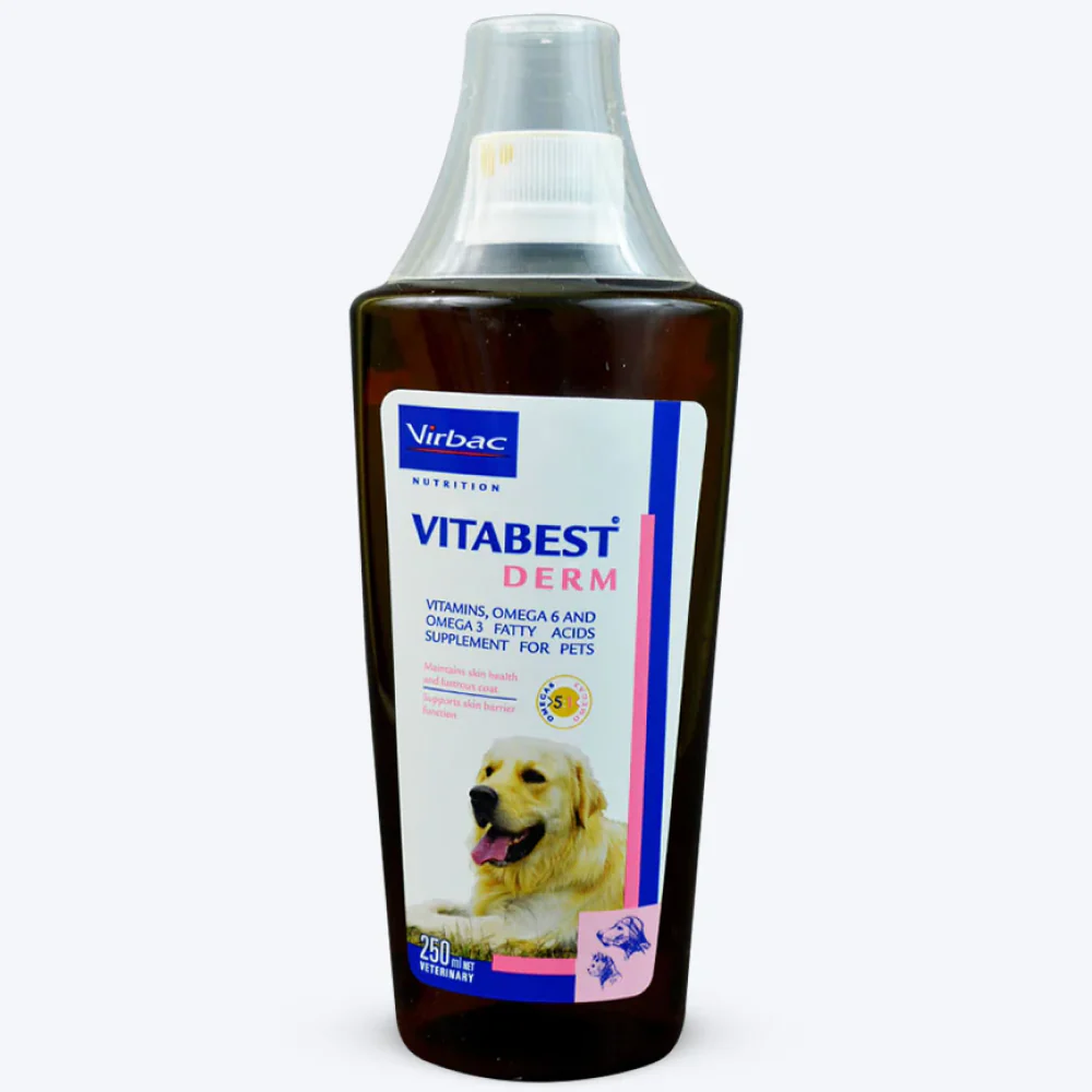 Virbac Ostopet Calcium Supplement Syrup and Vitabest Derm Omega 3+6 Syrup for Dogs and Cats (250ml) Combo - Runbopad