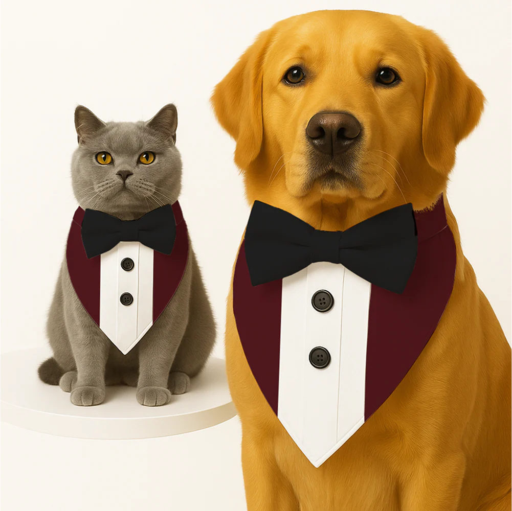 PawsIndia Maroon Tuxedo Bandana with Black Bow for Dogs and Cats - Runbopad