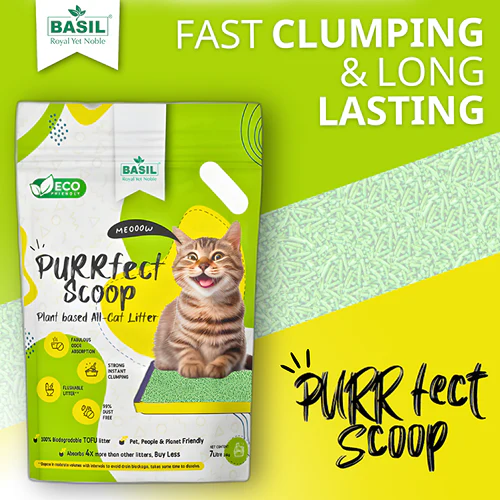 Basil Purrfect Green Tea Scented Clumping Cat Litter - Runbopad