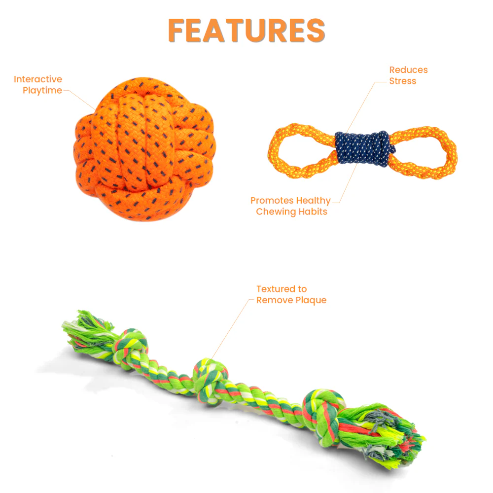 Kibbo Non Toxic and Durable Rope Chew Toy for Dogs and Cats (Pack of 3) - Runbopad