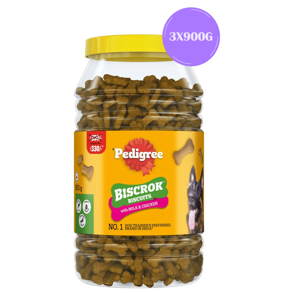 Pedigree Chicken with Milk Flavour (4+ Months) Biscrok Biscuits Jar Treats for Dogs - Runbopad