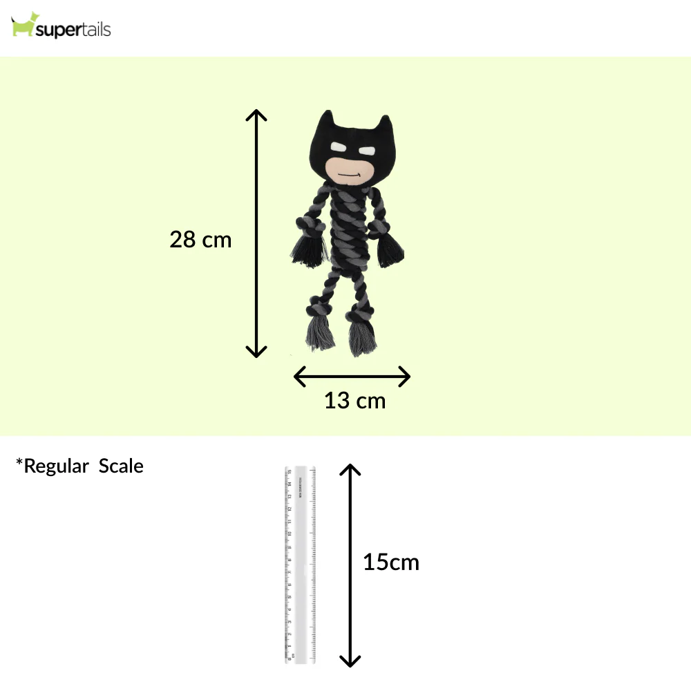 Warner Bros Batman Teething Rope Toy for Dogs and Cats (Black and Grey) - Runbopad