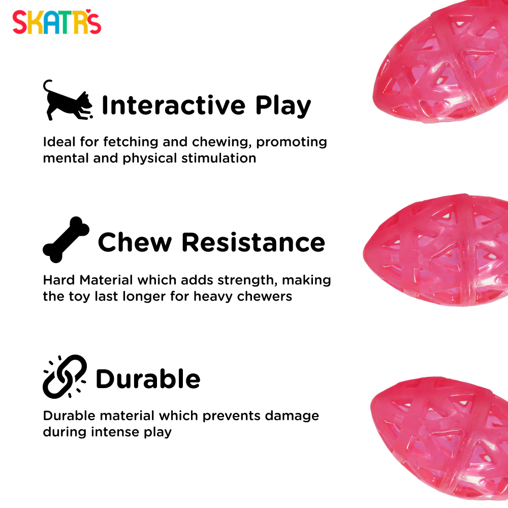 Skatrs Rugby Ball Toy for Dogs | Durable, Non-Toxic & Soft Chewing, Training & Bouncing Pet Toy - Runbopad
