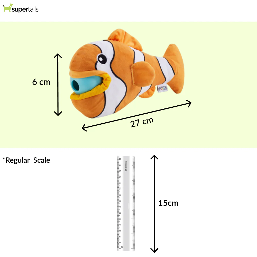 Outward Hound Big Mouth Clown Fish Plush Toy for Dogs (Orange) - Runbopad