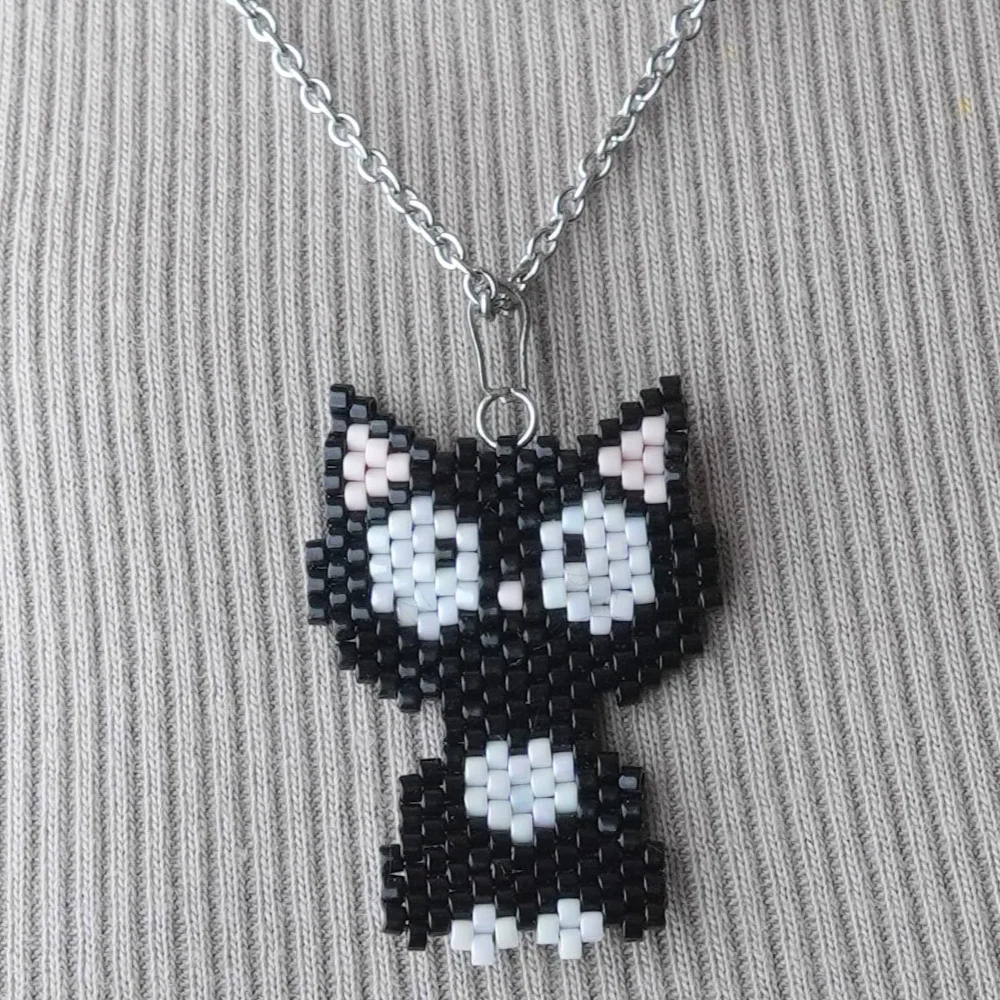 Jenni & Janki Cat Handcrafted Miyuki Delica Beaded Necklace (Black) - Runbopad