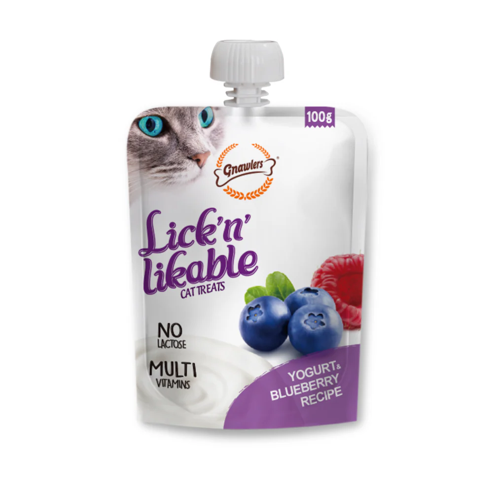 Gnawlers Yogurt Blueberry and Egg Yolk & Vegetable Lick n Likable Cat Treats Combo - Runbopad