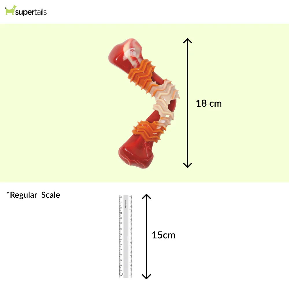 M Pets Carnivore Boomerang Bone Bacon Scented Chew Toy for Dogs (Red) - Runbopad