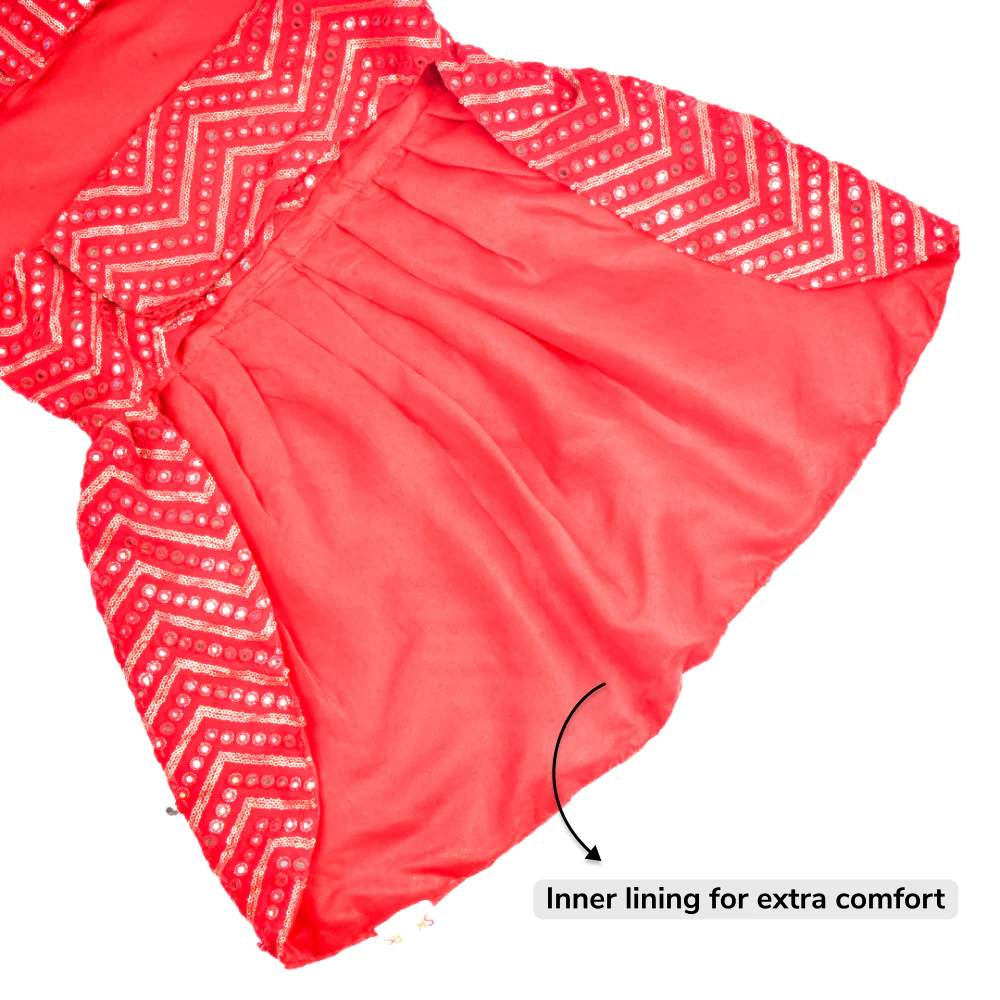 Skatrs Festive Mirror Lehenga for Cats and Dogs (Red) - Runbopad