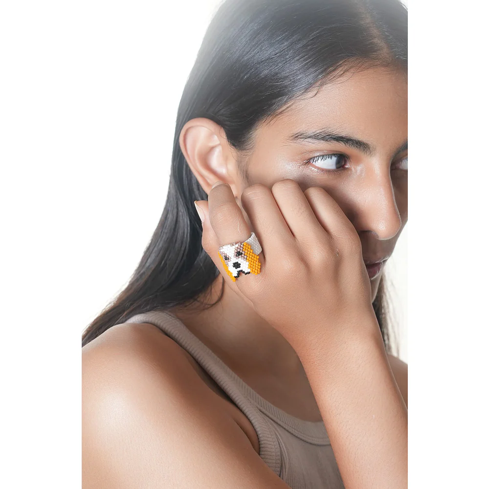 Jenni & Janki Beagle Face Miyuki Delica Beaded Ring - Runbopad