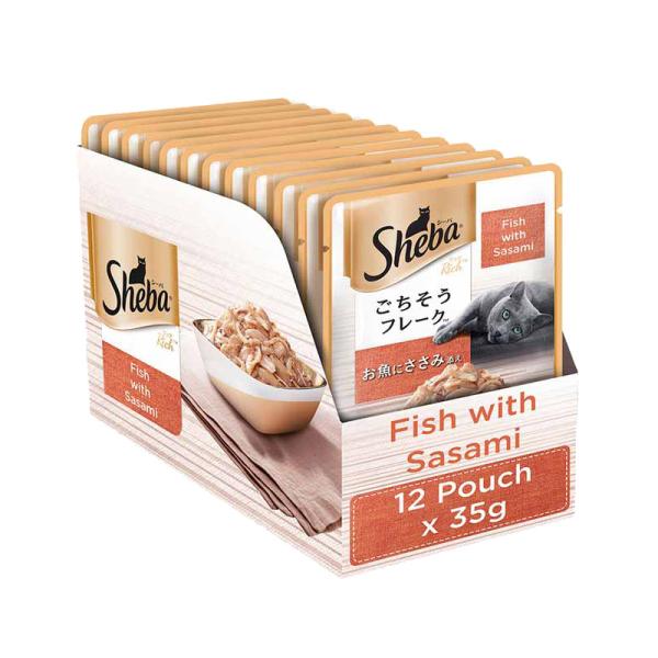 Sheba Fish with Dry Bonito Flake, Skipjack & Salmon Fish, Maguro & Bream Fish Mix and Fish with Sasami Cat Wet Food Combo - Runbopad