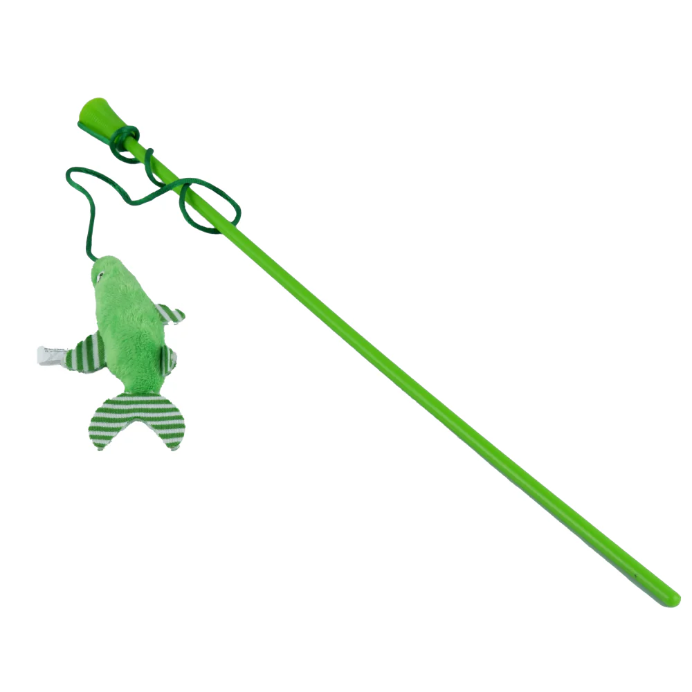Trixie Cat Teaser With Plush Fish & Catnip Toy for Cats (Green) - Runbopad