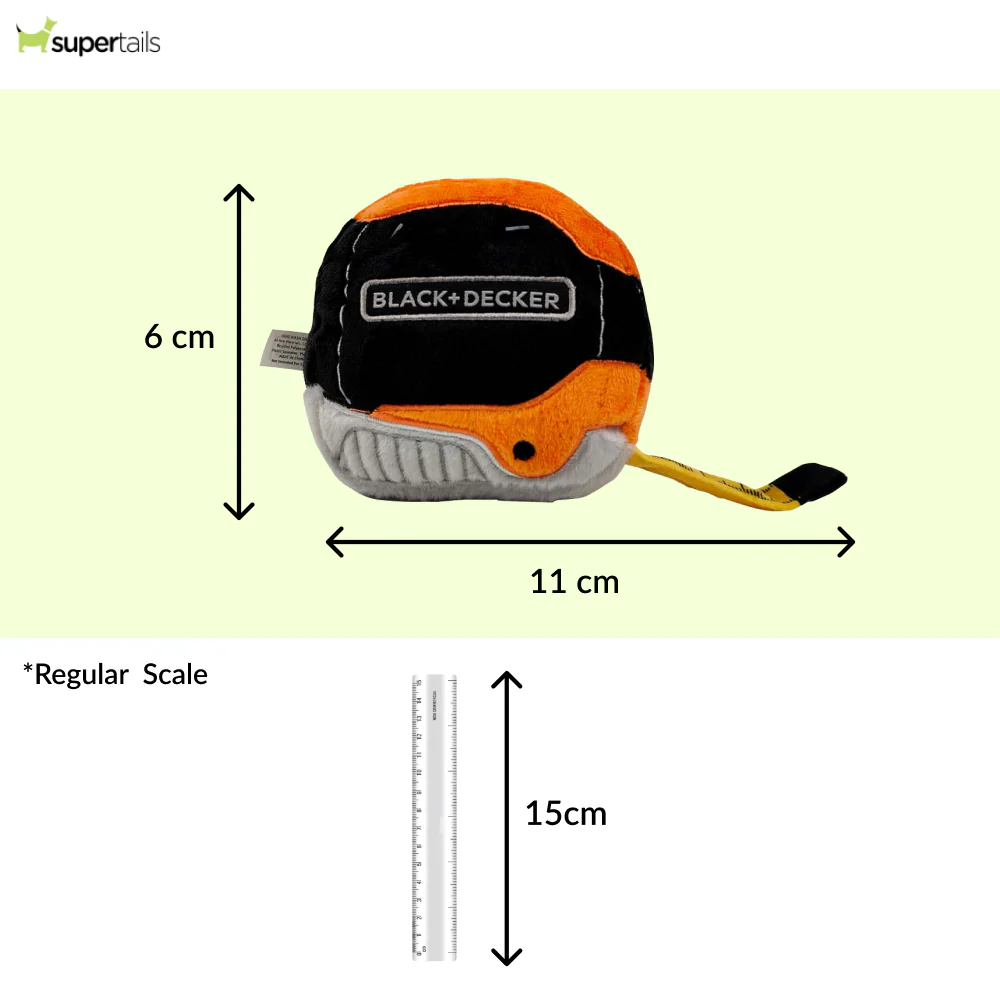 Black & Decker 3D Tape Measure Plush Toy for Dogs (Black) - Runbopad