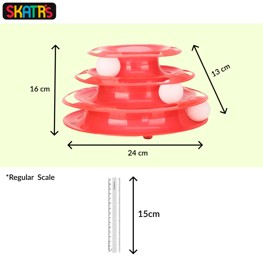 Skatrs Interactive 3 Level Tower Track with Balls Toy for Cats (Red) - Runbopad