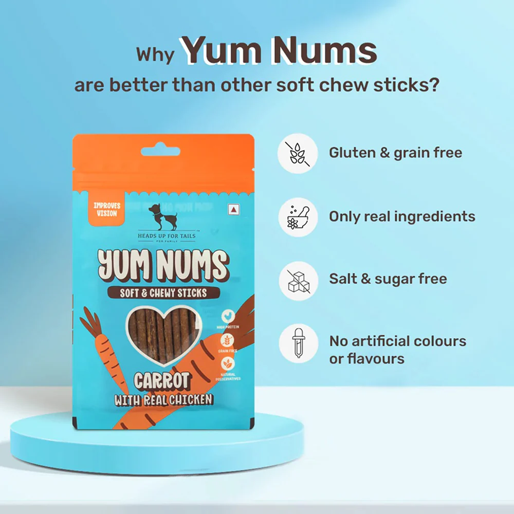 HUFT Yum Nums Grain Free Carrot with Real Chicken Soft & Chewy Sticks Dog Treats - Runbopad