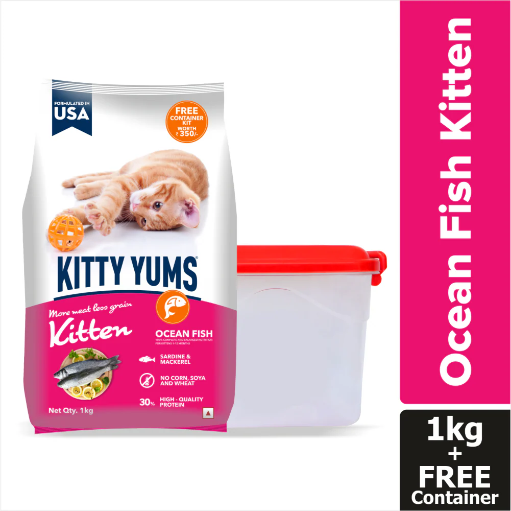 Kitty Yums Ocean Fish Kitten Dry Food, Me O Creamy Chicken Liver Cats Treats Combo - Runbopad