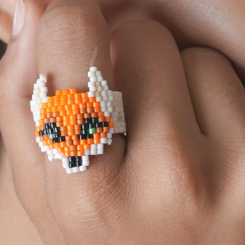 Jenni & Janki Fox Face Miyuki Delica Beaded Ring - Runbopad