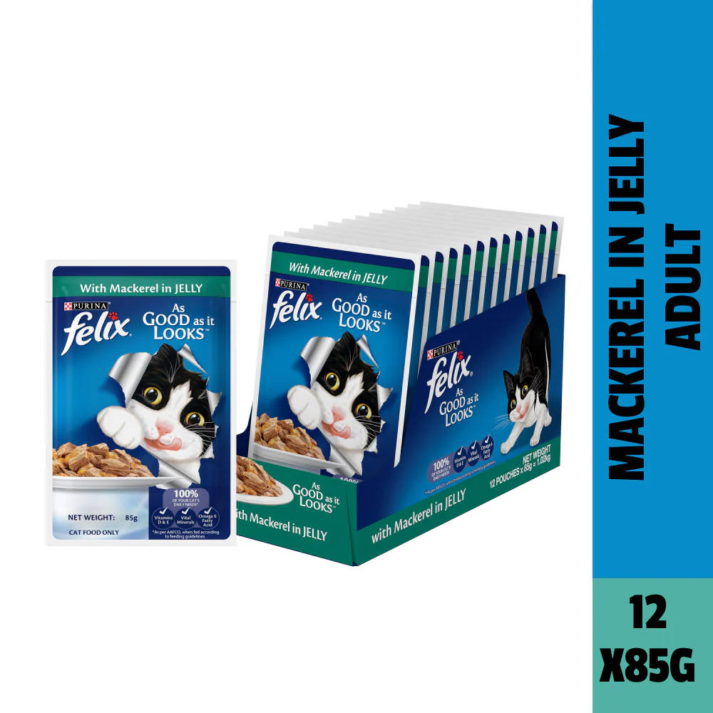 Purina Felix Mackerel, Sardine and Salmon with Jelly Complete and Balanced Adult Cat Wet Food Combo - Runbopad