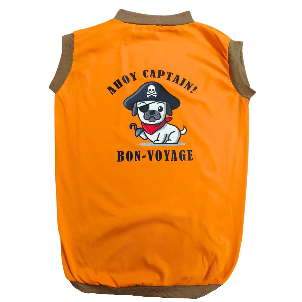 Cheeku Ahoy Captain Graphic Cotton T Shirt for Dogs and Cats (Orange) - Runbopad