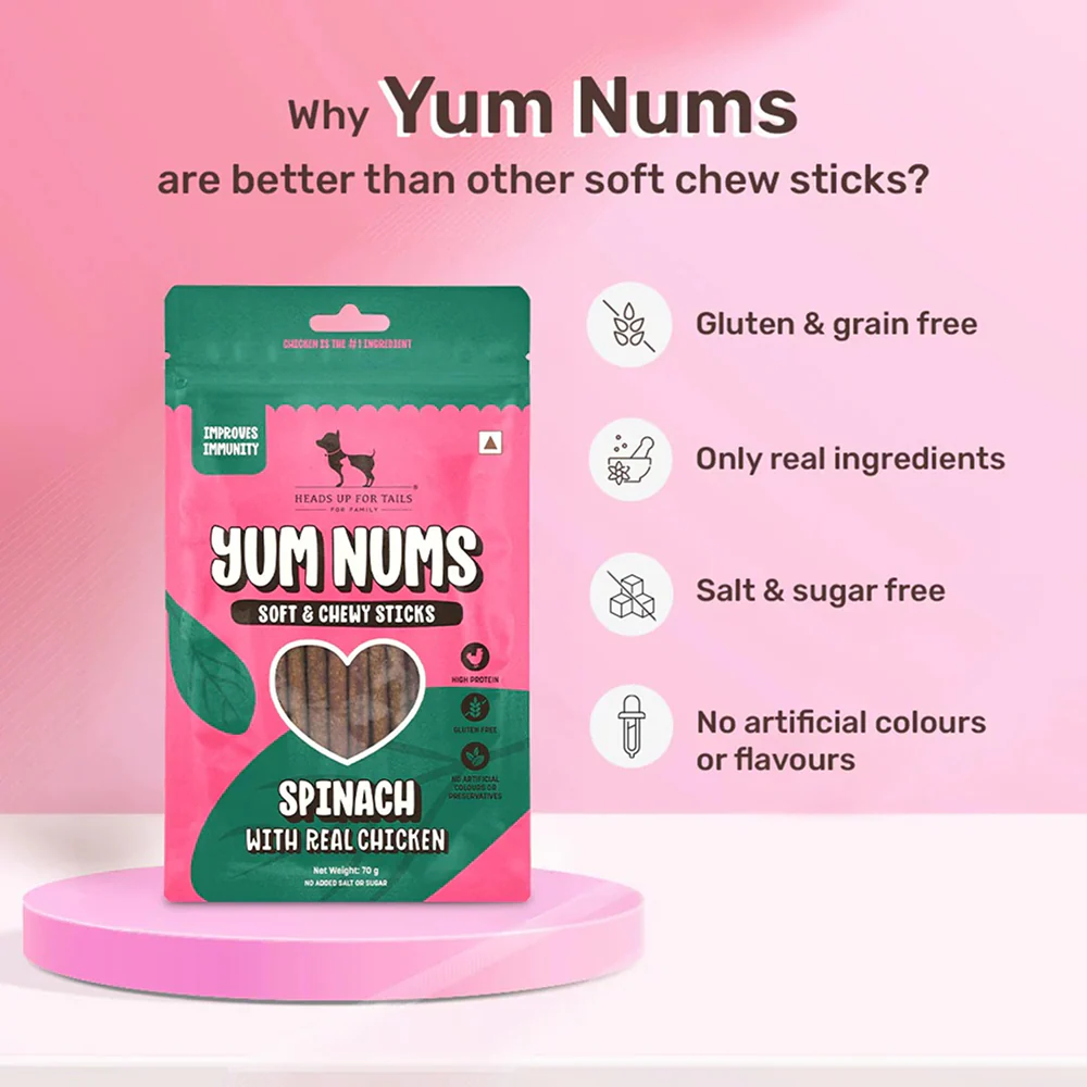 HUFT Yum Nums Soft and Chewy Spinach with Real Chicken Grain Free Stick Treats for Dogs - Runbopad