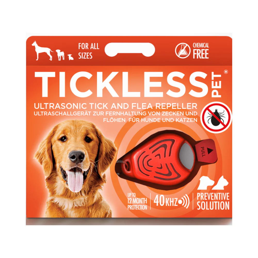 Tickless Ultrasonic Tick and Flea Repeller Pendant for Dogs and Cats (Orange) - Runbopad