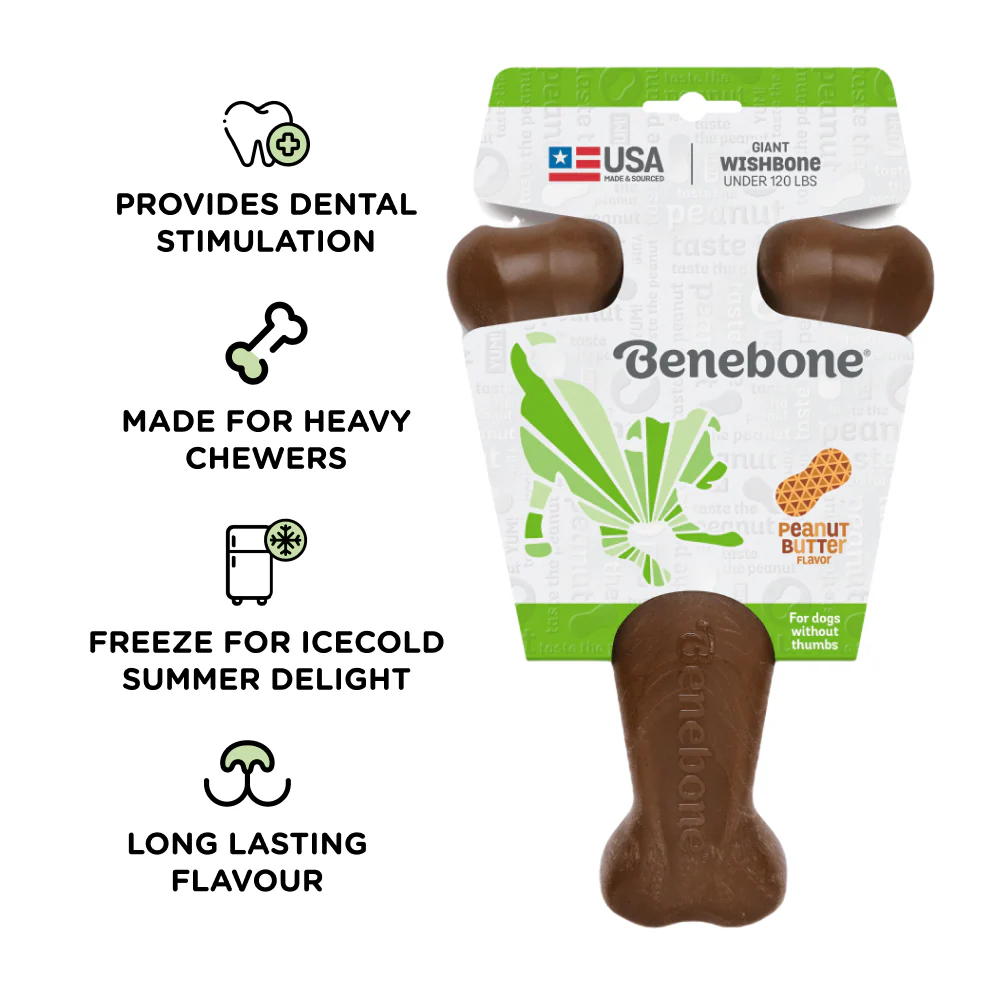 Benebone Peanut Butter Flavored Wishbone Chew Toy  for Dogs | For Aggressive Chewers - Runbopad