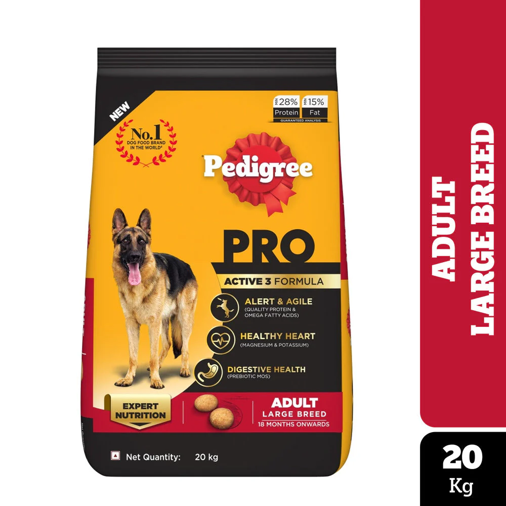Pedigree PRO Active Adult Large Breed Dry Food, Pedigree Chicken Liver Gravy Dogs Wet Food Combo - Runbopad