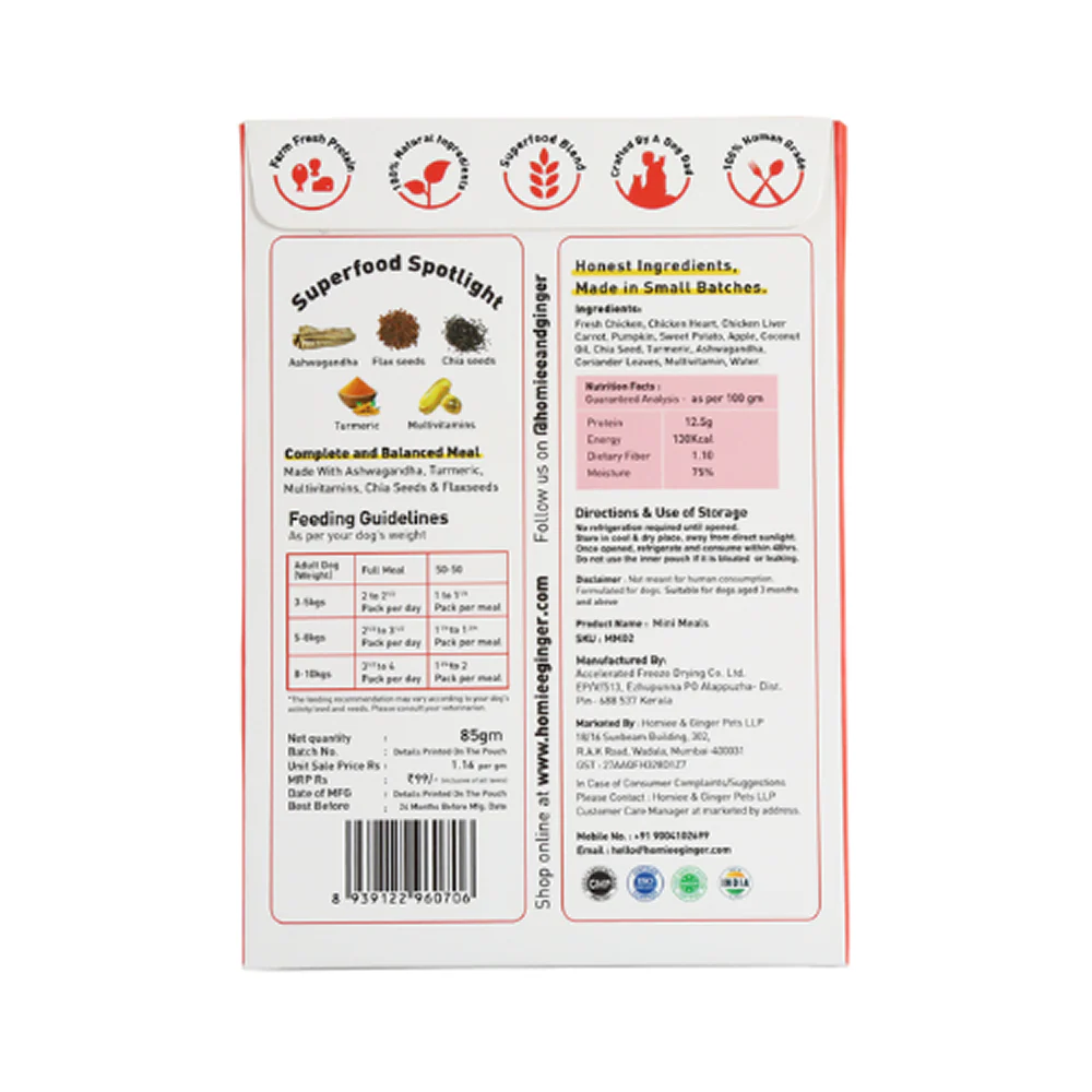 Homiee & Ginger Grain Free Mini Meals Chicken & Sweet Potato Fresh Food for Dogs - Runbopad