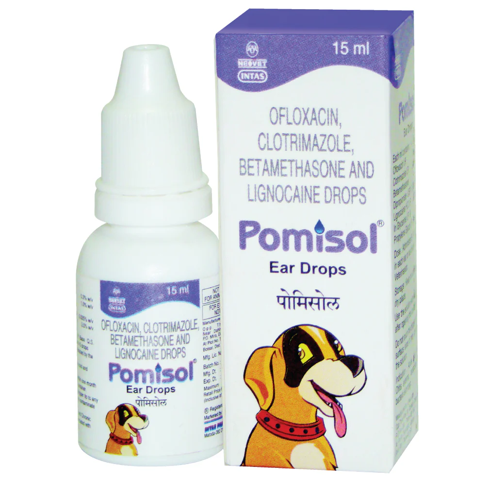 Intas Pomisol Ear Drops (15ml) and Vetoquinol Dermichlor Antibacterial Antifungal Spray (100ml) for Dogs & Cats Combo - Runbopad