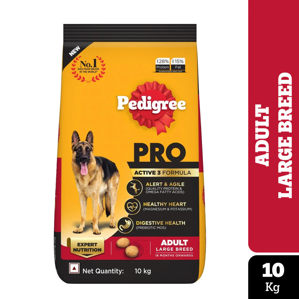 Pedigree PRO Active Adult Large Breed Dry Food, Pedigree Chicken Liver Gravy Adult Dog Wet Food Combo - Runbopad