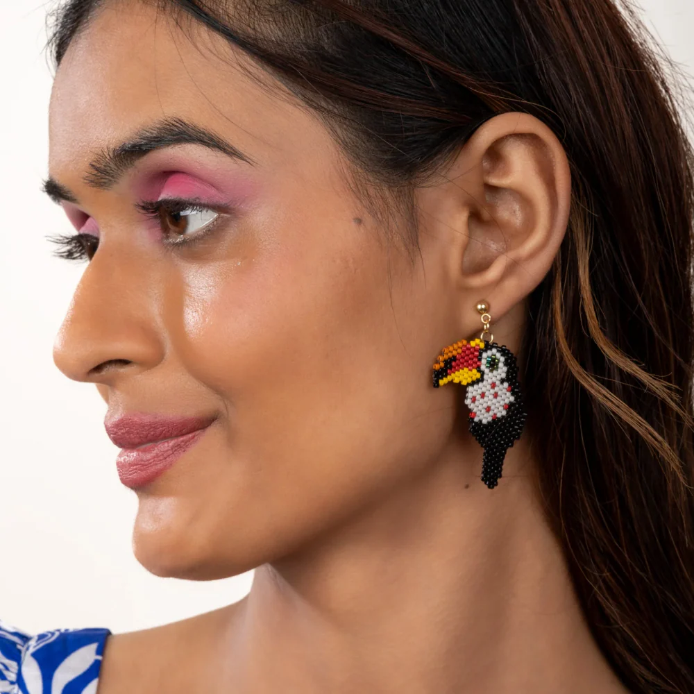 Jenni & Janki Handcrafted Miyuki Beaded Toucan Bird Earrings - Runbopad