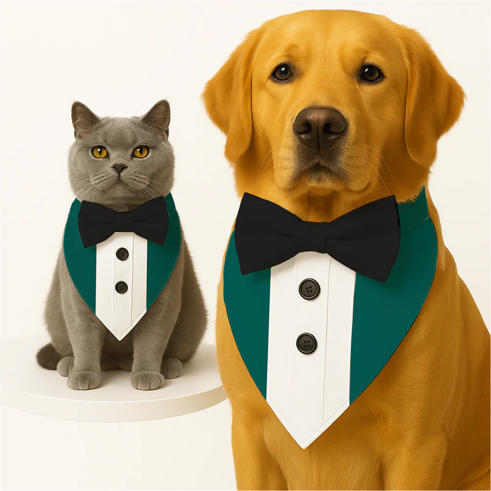 PawsIndia Peacock Green Tuxedo Bandana with Black Bow for Dogs and Cats - Runbopad