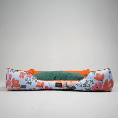 Skatrs Flower Meadow Bed for Dogs & Cats (Orange/Green) - Runbopad