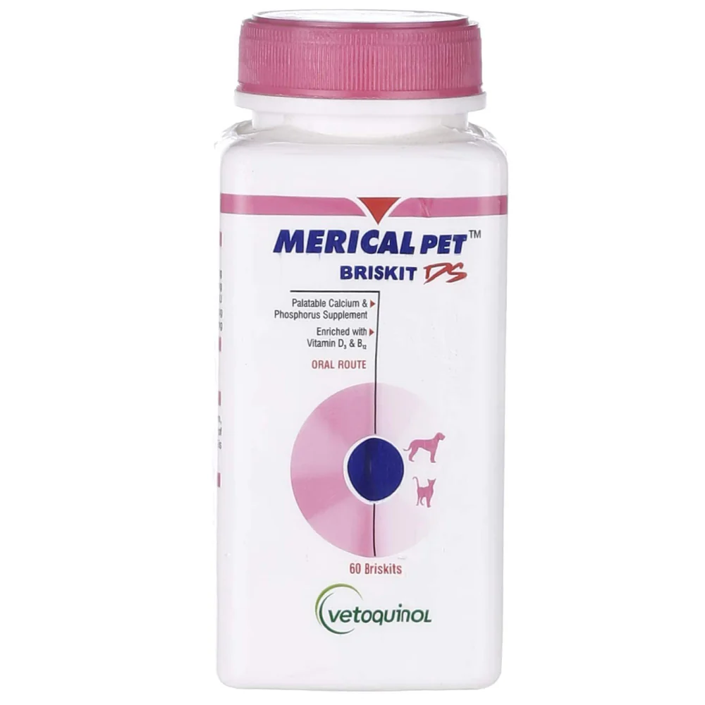 Vetoquinol Merical Pet Briskit DS and Vetoquinol Nutrisam 365 Calcium Supplements for Dogs and Cats Combo - Runbopad
