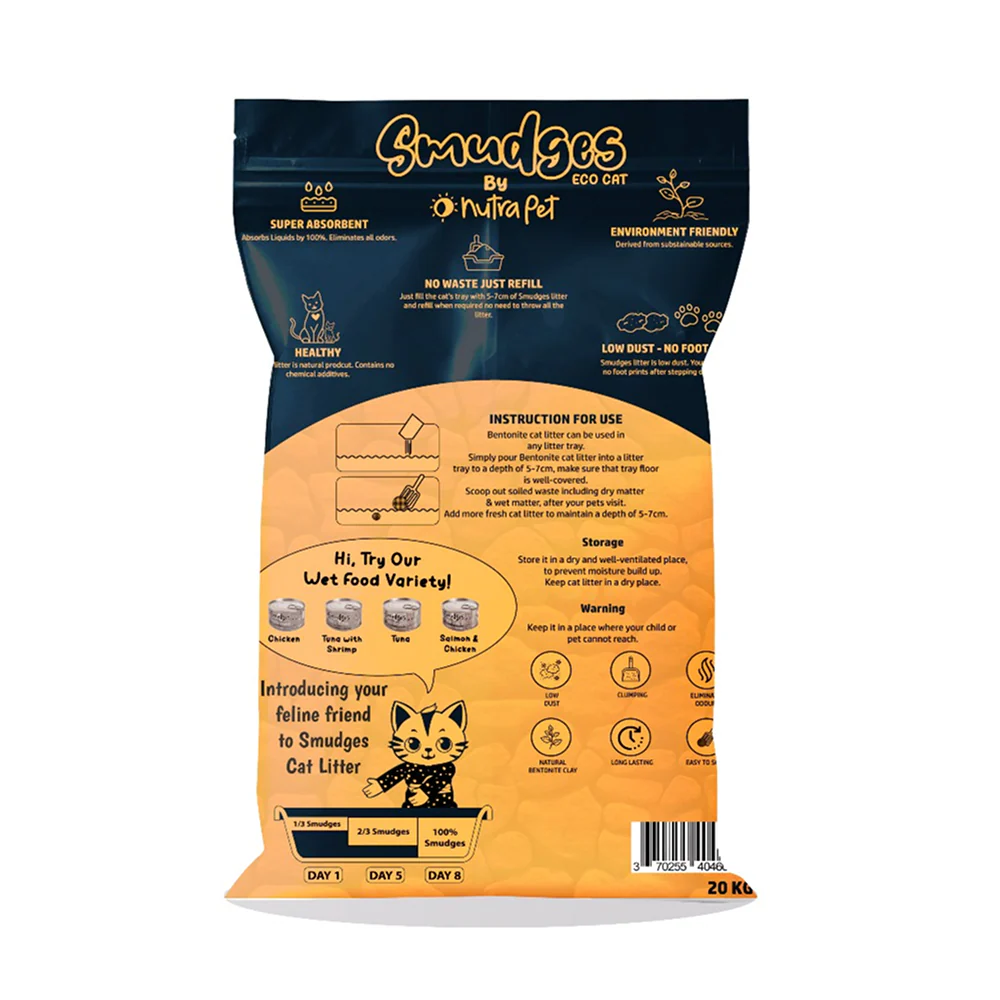 Smudges Eco Lemon Scented Bentonite Clumping Cat Litter - Runbopad