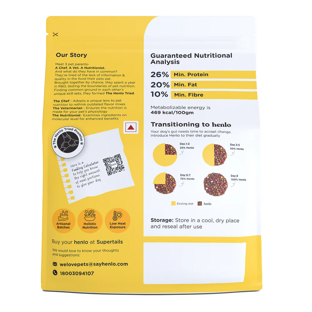 Henlo Chicken & Vegetable Baked Dry Food for Adult Dogs | 100% human grade ingredients - Runbopad