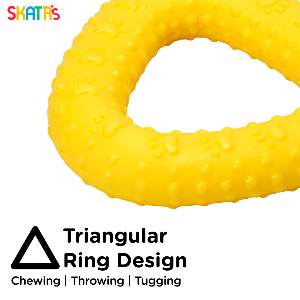 Skatrs Rubber Triangular Ring toy for Dogs and Cat  (Yellow) - Runbopad