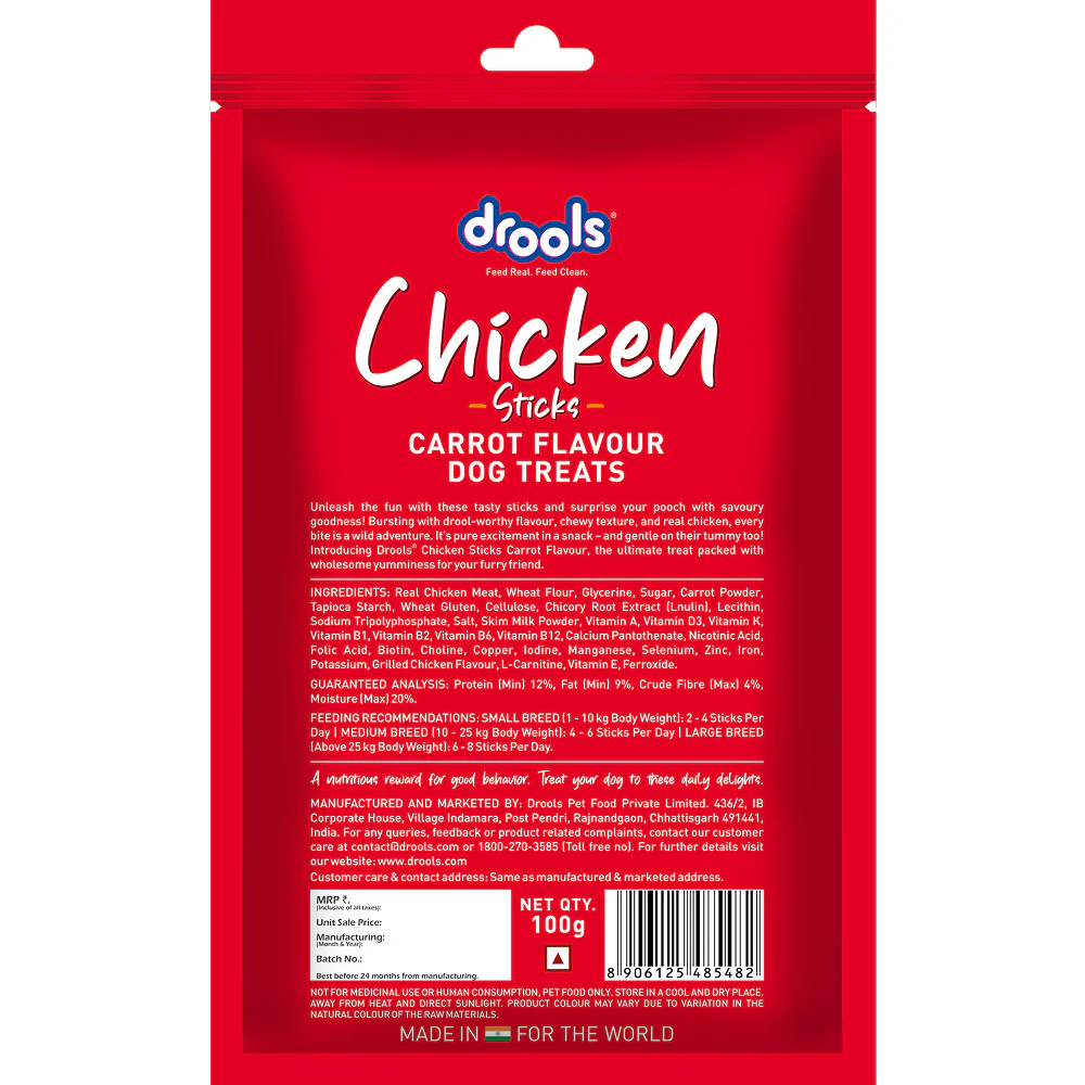 Drools Carrot Flavour Chicken Sticks Treat for Dogs - Runbopad